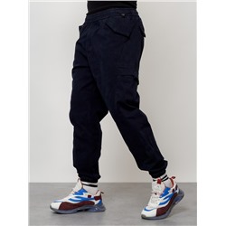 Джинсы карго мужские с накладными карманами темно-синего цвета 2420TS