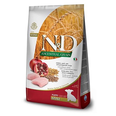Фармина N&D Dog AG низкозерновой курица, спельта, овес и гранат для щенков мини, 0,8кг АГ