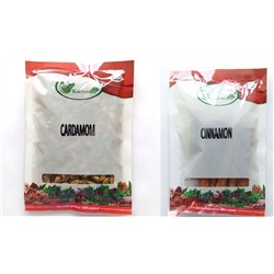 НАБОР Karmeshu: CARDAMOM (ЗЕЛЁНЫЙ КАРДАМОН целый), ПАКЕТ 50 г. + CINNAMON (КОРИЦА ПАЛОЧКИ), ПАКЕТ, 100 г. - СРОК ГОДНОСТИ ДО 31 МАРТА 2025 ГОДА