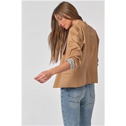 Жакет двусторонний короткий из замши бежево-серый