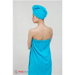 Женский махровый банный комплект (парео на пуговицах и чалма) Бирюзовый К-26 (14)