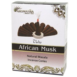Vedic AFRICAN MUSK Natural Masala Incense Cones, Aromatika (Ведик АФРИКАНСКИЙ МУСК, натуральные конусные благовония, Ароматика), уп. 10 конусов.