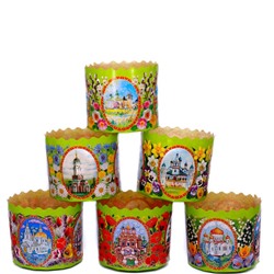 Форма бумаж. кулич (100 гр) Храмы и цветы (70/60 мм) (УПАКОВКА100ШТ)  ЦЕНА ЗА УПАКОВКУ!