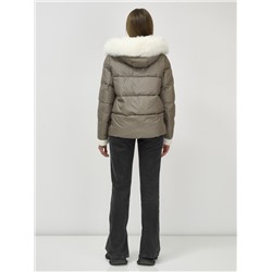 Куртка зимняя женская косуха с мехом и овчиной коричневого цвета 389_1K