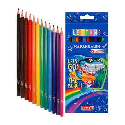 Карандаши цветные 12 цв. Profit Shark Surf пластик Проф-Пресс КЦ-1490