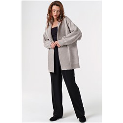 Кардиган вязаный оверсайз теплый без застежки светло-серый