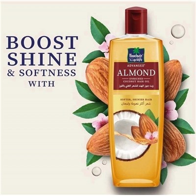 ALMOND enriched Coconut HAIR OIL, Parachute (Кокосовое масло ДЛЯ ВОЛОС, обогащенное МИНДАЛЕМ, для мягких и блестящих волос, Парашют), 200 мл. - СРОК ГОДНОСТИ ДО 30 АПРЕЛЯ 2025 ГОДА