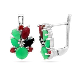 Серьги из серебра изумруд берилл, рубин корунд, сапфир корунд, Белиссимо