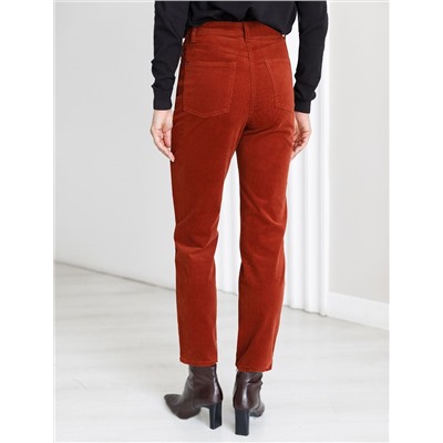 Укороченные эластичные брюки слим из микро вельвета