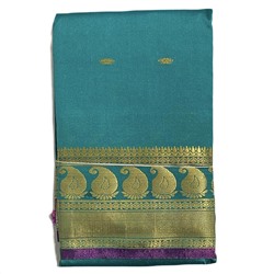 Сари однотонное с Золотистой каймой, цвет СИНЕ-ЗЕЛЁНЫЙ (разный дизайн, Size: Onesize), 1 шт.