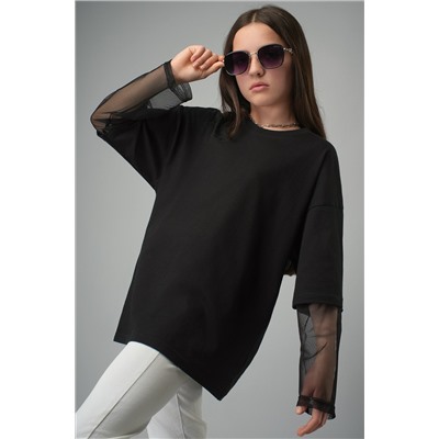 Лонгслив для девочки оверсайз с двойным рукавом Happyfox