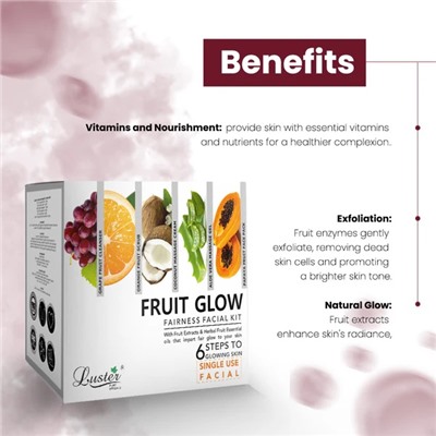 FRUIT GLOW Fairness Facial Kit, Luster (СИЯНИЕ ФРУКТОВ набор для ухода за лицом, Ластер), 1 уп. (40 мл.)