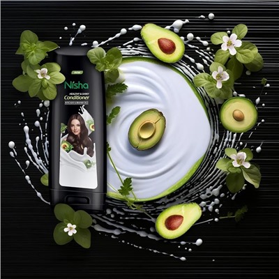 Healthy & Shiny CONDITIONER AVOCADO & BRAHMI OILS, Nisha (КОНДИЦИОНЕР для здоровья и сияния волос С МАСЛАМИ АВОКАДО И БРАХМИ, Ниша), бутылка, 180 мл.