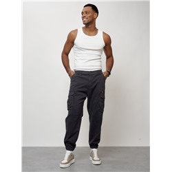 Джинсы карго мужские с накладными карманами темно-серого цвета 2425TC