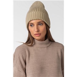 Шапка вязаная бини с отворотом латте