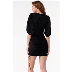 Платье вечернее бархатное короткое со сборкой по бокам черное