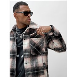 Куртка рубашка шерстяная в клетку мужская демисезонная бежевого цвета 58592B