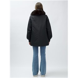 Полупальто женское зимние с мехом песец люкс класса черного цвета 8166Ch