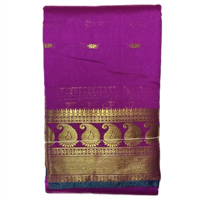 Сари однотонное с Золотистой каймой, цвет ФУКСИЯ (разный дизайн, Size: Onesize), 1 шт.