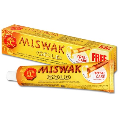 MISWAK Gold, Total Care Toothpaste, Dabur (МИСВАК ГОЛД, зубная паста с чистым экстрактом дерева Аль-Араке, Дабур), 170 г.