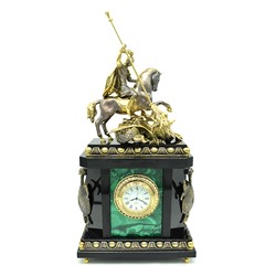 Часы каминные из малахита "Георгий Победоносец" 175*95*400мм