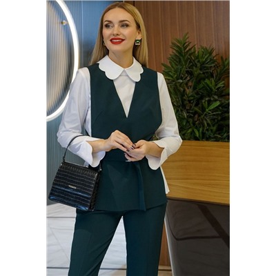 Alani Collection 1760 темно-зеленый+белый, Брюки,  Блуза,  Жилет