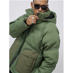 Куртка молодежная мужская зимняя с капюшоном цвета хаки 25307Kh