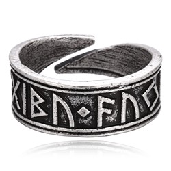 KL581 Кольцо металлическое с РУНАМИ, безразмерное (унисекс), 1 шт.