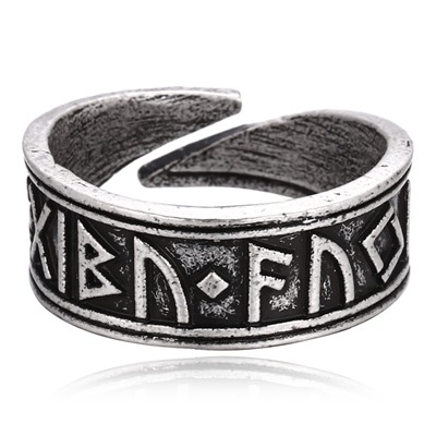 KL581 Кольцо металлическое с РУНАМИ, безразмерное (унисекс), 1 шт.