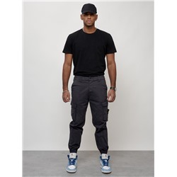 Джинсы карго мужские с накладными карманами темно-серого цвета 2426TC