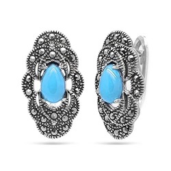 Серьги из серебра бирюза пресс., марказит, SL-AGA73