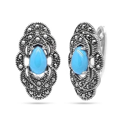 Серьги из серебра бирюза пресс., марказит, SL-AGA73