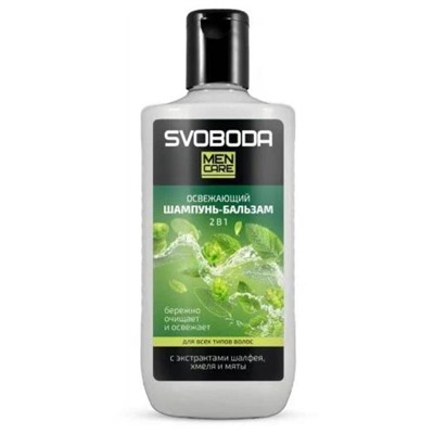 SVOBODA MEN Шампунь-бальзам 2в1 Освежающий (шалфей,хмель,мята) 300мл