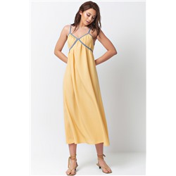 Платье летнее на тонких бретельках с завязками желтое