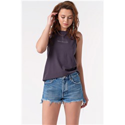 Топ трикотажный без рукавов из хлопка темно-серый