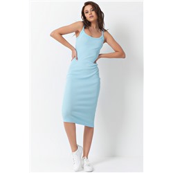 Платье-лапша летнее трикотажное из хлопка голубое