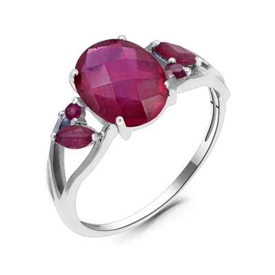 Кольцо, 1 рубин корунд овал 7х9 мм/2.11 ct , 2 рубин корунд маркиз 2х4/0.24 ct, Виталина