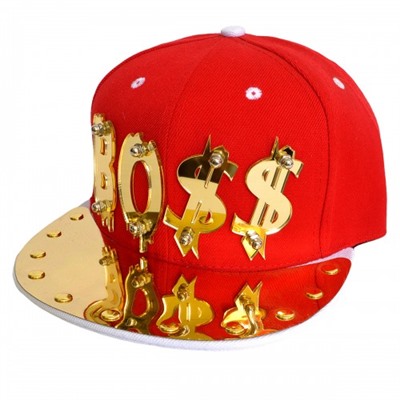 Бейсболка 3D "BO$$", золото (red & white)