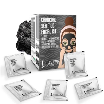 CHARCOAL SEA MUD Facial Kit, Luster (ДРЕВЕСНЫЙ УГОЛЬ И МОРСКАЯ ГРЯЗЬ набор для ухода за лицом, Ластер), 1 уп. (45 г.)