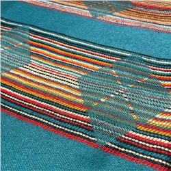 PASHMINA SHAWLS, Тёплый индийский палантин ГОЛУБАЯ В РАЗНОЦВЕТНУЮ ПОЛОСКУ С РОМБАМИ (размер 200 см. х 90 см.), 1 шт.