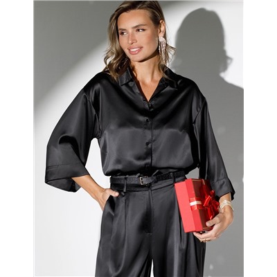 Блузка с короткими рукавами из плотного струящегося сатина