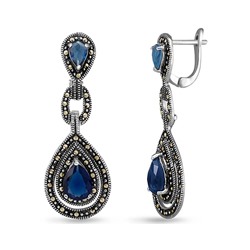 Серьги, марказит , синт.сапфир, SL-AGA120-1