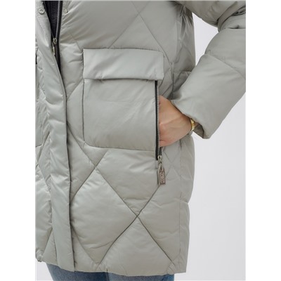 Куртка женская зимняя с мехом енот премиум класса серого цвета 3141Sr