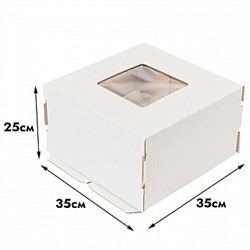 Коробка для торта 35*35*25 см, квадратное окно (самолет)
