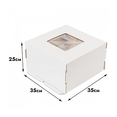 Коробка для торта 35*35*25 см, квадратное окно (самолет)