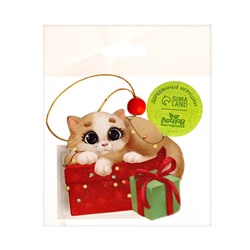 Подвеска новогодняя деревянная «Кот с подарочком»