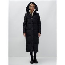 Пальто утепленное стеганное зимнее с капюшоном женское черного цвета 9625Ch