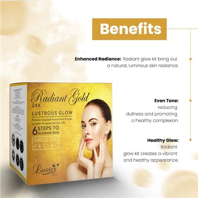 RADIANT GOLD 24K Lustrous Glow Facial Kit, Luster (СИЯЮЩЕЕ ЗОЛОТО 24К набор для ухода за лицом, Ластер), 1 уп. (40 мл.)