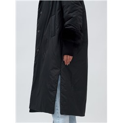 Пальто зимнее женское с норкой большого размера черного цвета 25008Ch