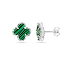 Серьги из серебра малахит прес., ТВЛ-2